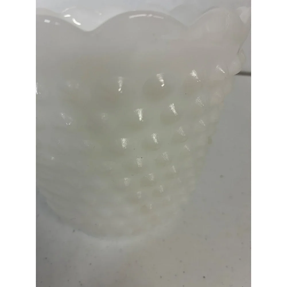 Fire-King Milk Glass Hobnail Planter Scalloped Rim White Vintage Made in USA